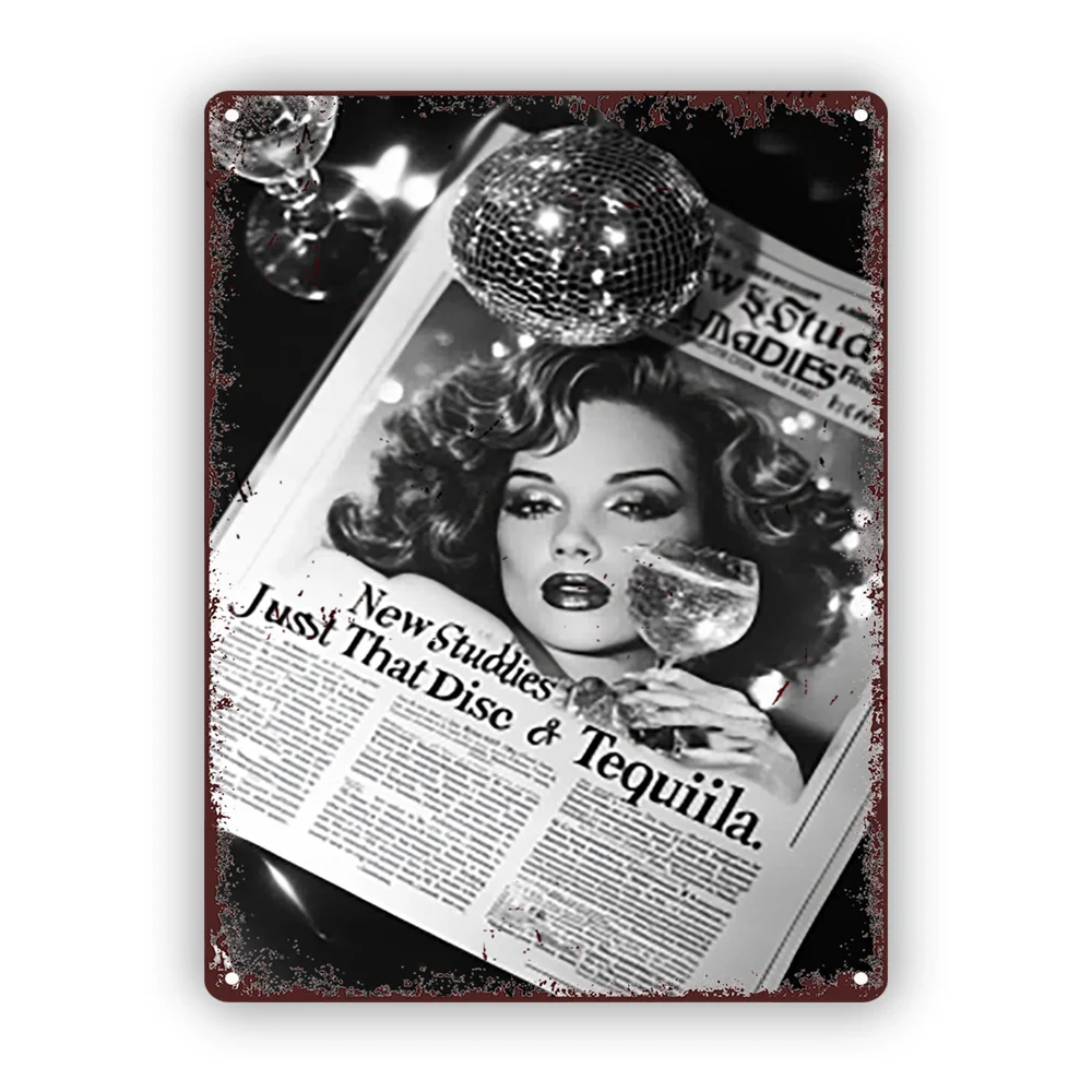 

Vintage Disco & Tequila Glam Metal Sign - 8x12 Inches, Rustic Aluminum Sign for Kitchen & Room Decor
