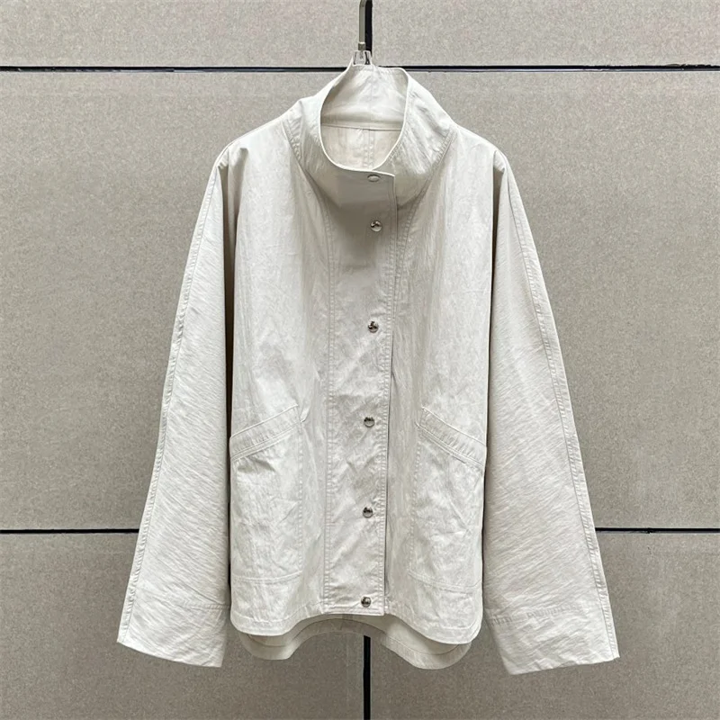 

Women's jacket New autumn 2025 single breasted high neck long sleeved top Cotton blend Women's coat y2k outerwears Trench coat