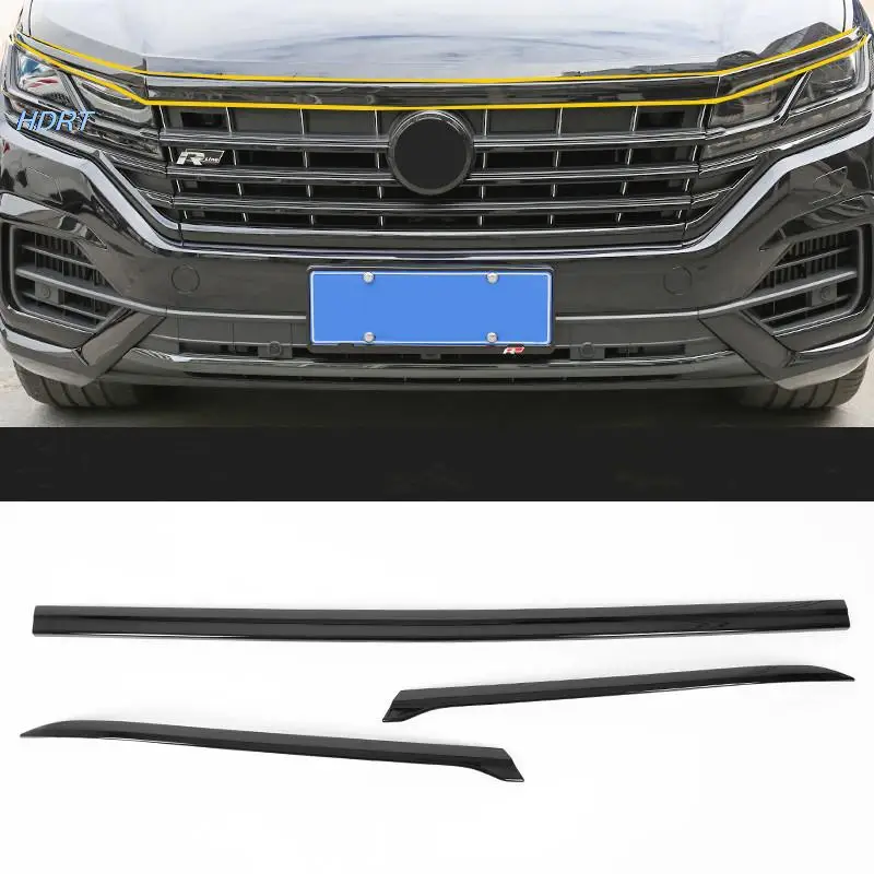 ABS black  Car Front  Grille Strip Decoration Trim Cover Sticker for Touareg 2019 2020 2021 2022 Exterior Accessories