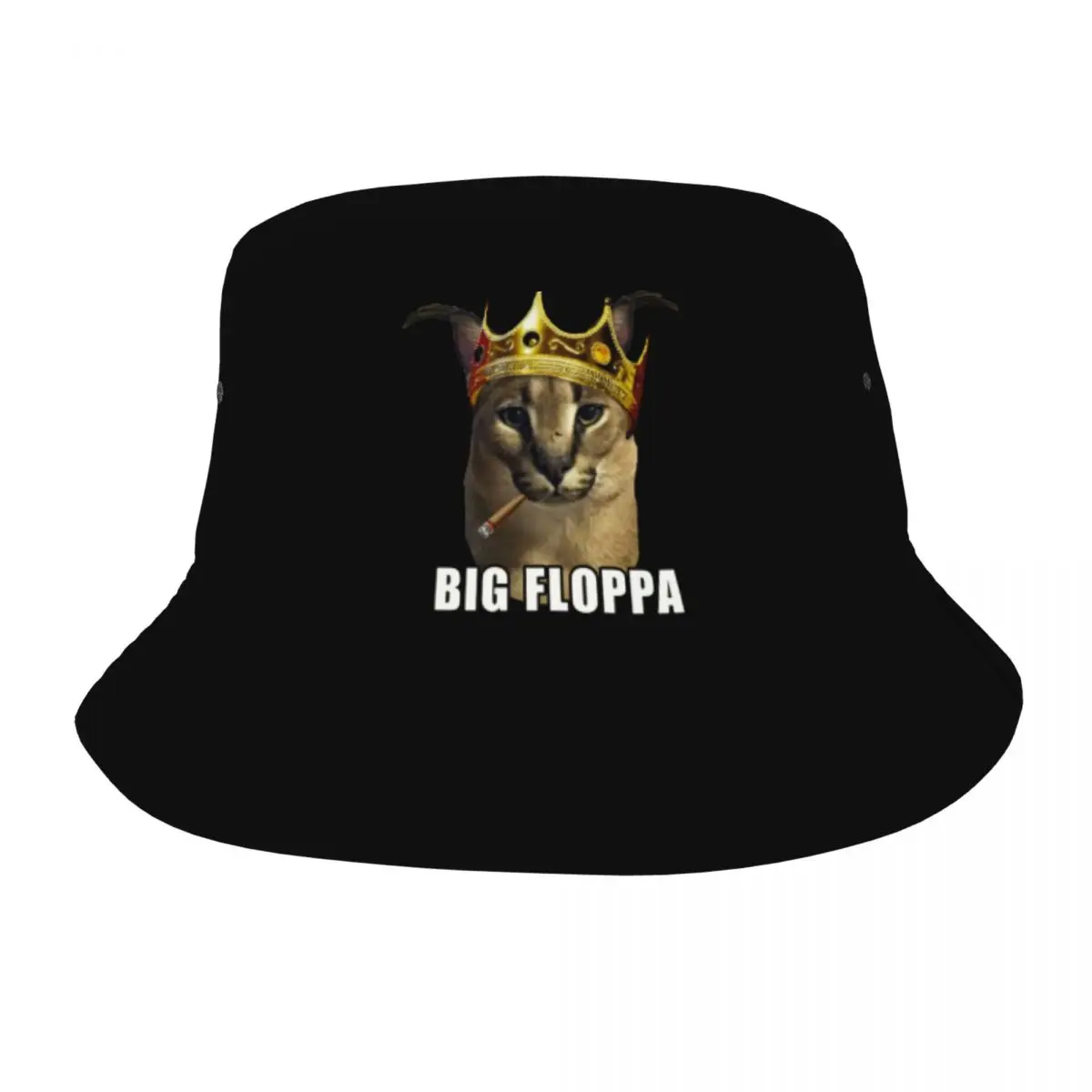 Big Floppa Rapper King Crown Poppa Meme Bucket Hat for Women Men Caracal Cat Summer Travel Beach Caracal Cat Fisherman Cap