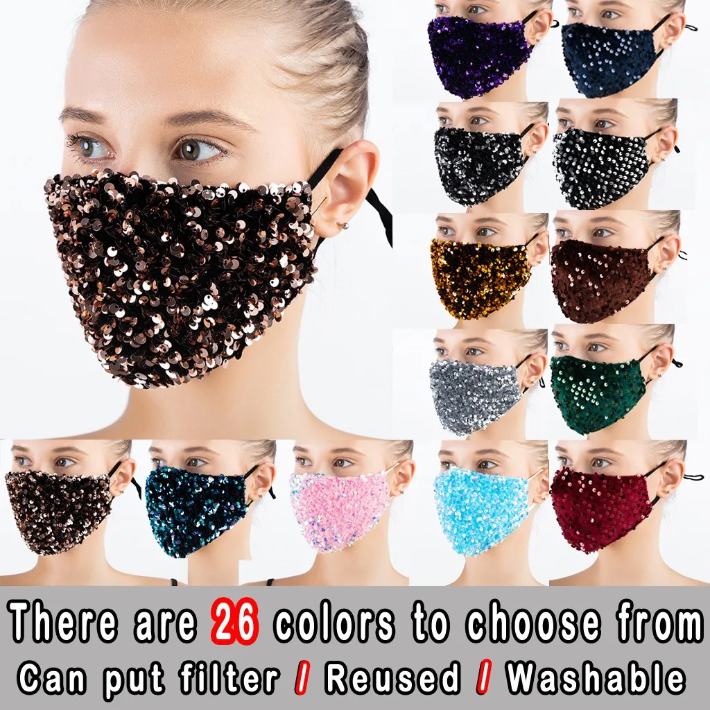 1pc Personalized Design With Sequins That Can Clean And Reuse Outdoor Masks Breathable And Comfortable Personal Protective Mask