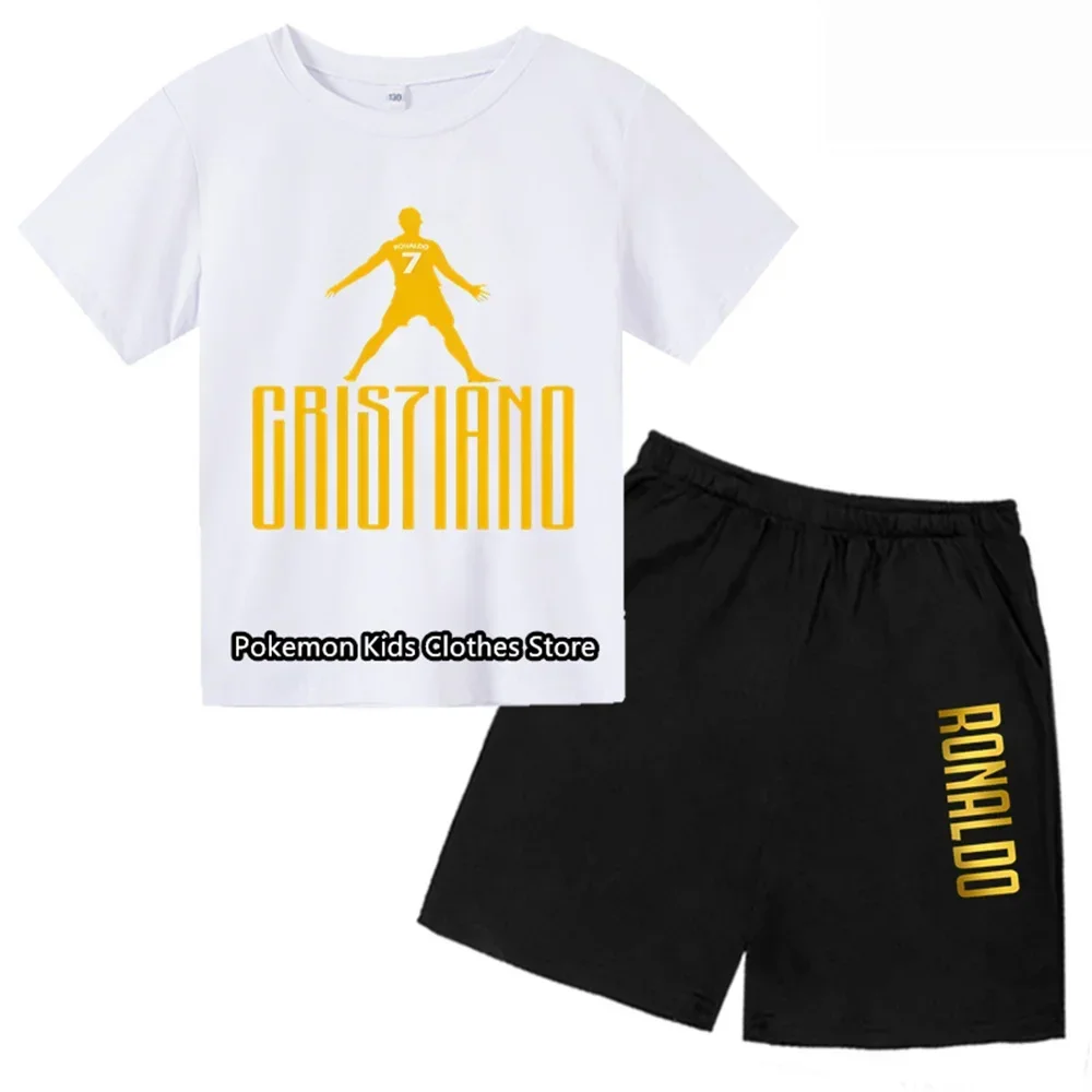 Kids T-shirt Summer CR7 Football Star Print Top/Shorts Boys/Girls Preschool 3-13Y Sunshine Fashion Casual Round Neck Sports Set