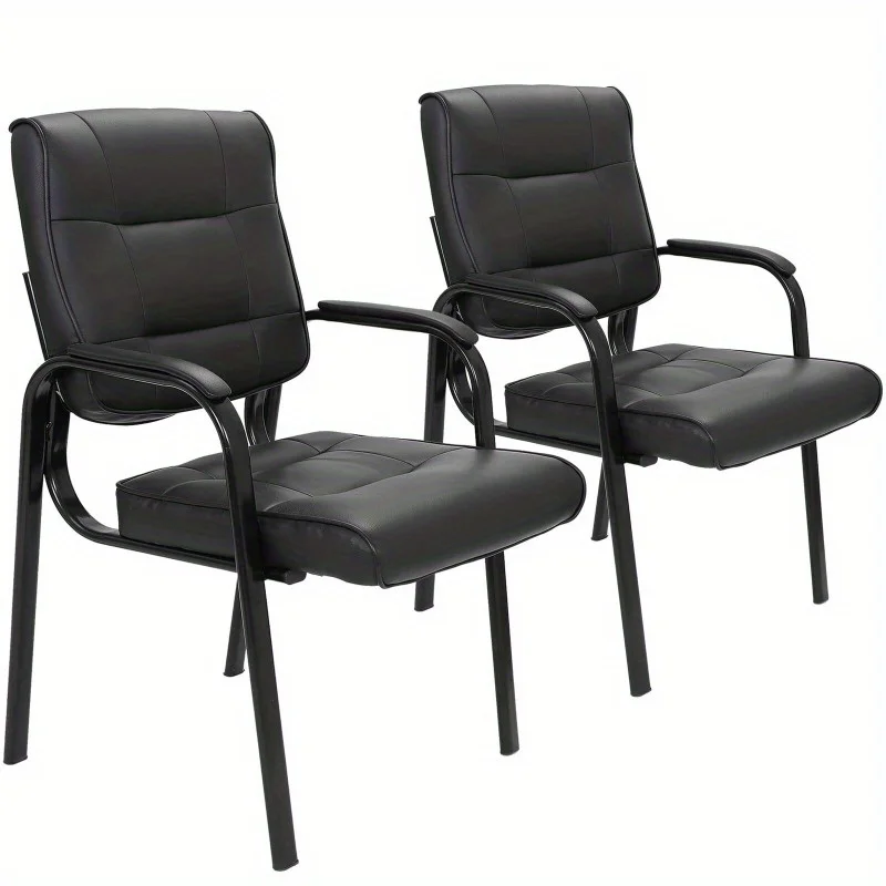 

2PCS Leather Guest Chairs Black Waiting Room Office Desk Side Chairs Reception