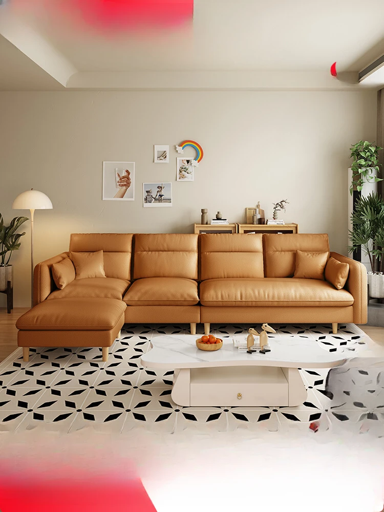 Modern simple cream wind waterproof, wear-resistant and cat-scratching leather sofa