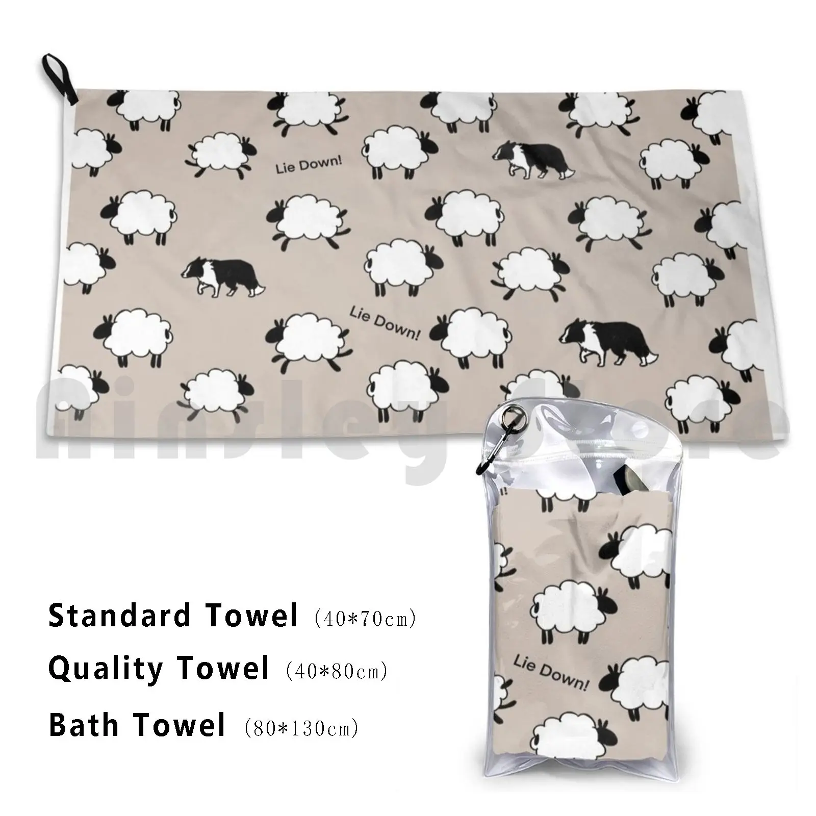 Lie Down! Custom Towel Bath Towel Border Collie Border Collie Sheepdog Lie Down Dog Dogs Sheep Sheeps