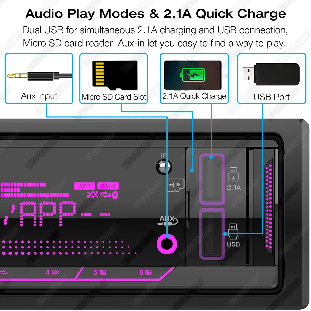 Radio samochodowe AKAMATE 1Din odtwarzacz MP3 Audio Multimedia Radio FM Bluetooth EQ Tuner z wyświetlaczami LCD obsługuje karty AUX USB TF