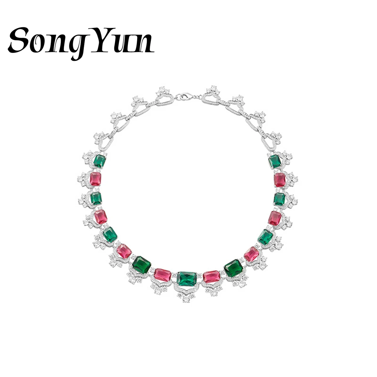 

SY Luxury Jewelry 925 Sterling Silver Necklaces Colored Gemstones Square Dress Accessories Women Pendant Necklaces Jewelry