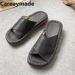 Careaymade-capispalla estivi in vera pelle pantofole con suola spessa resistenti all'usura comode e versatili pantofole traspiranti fresche