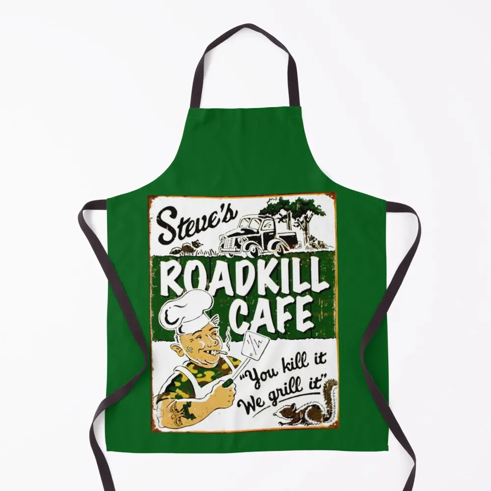 

STEVES ROADKILL CAFE; Vintage Advertising Restaurant Print Apron kitchen clothes for men Chef Uniform Woman Apron