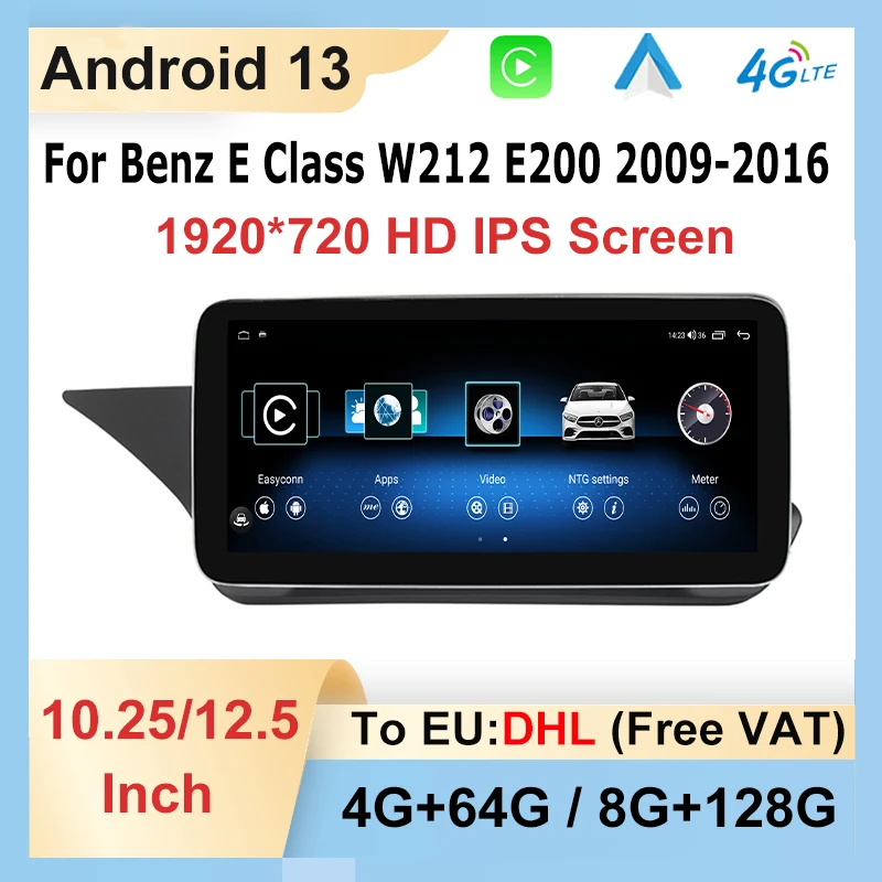 Touch Screen 1920*720P Android 13 Car Radio For Mercedes Benz E Class W212 E200 E300 E400 2009-2015 Multimedia Player Carplay 4G