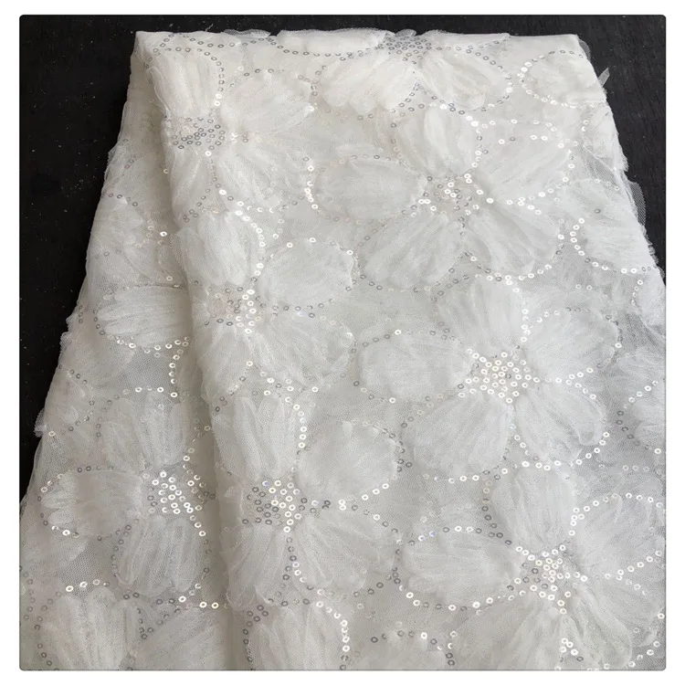 White Pink Black Lace Fabric 3D Flower Embroidered Tulle Gauze Fabric For Sewing Dress Fashion Clothes Veil Apperal Material