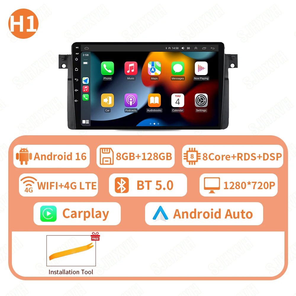Android 16 9 ''Draadloze Carplay Autoradio Stereo Multimedia Speler voor BMW E46 M3 318 320 325 330 335 1998-2006 Auto Speler