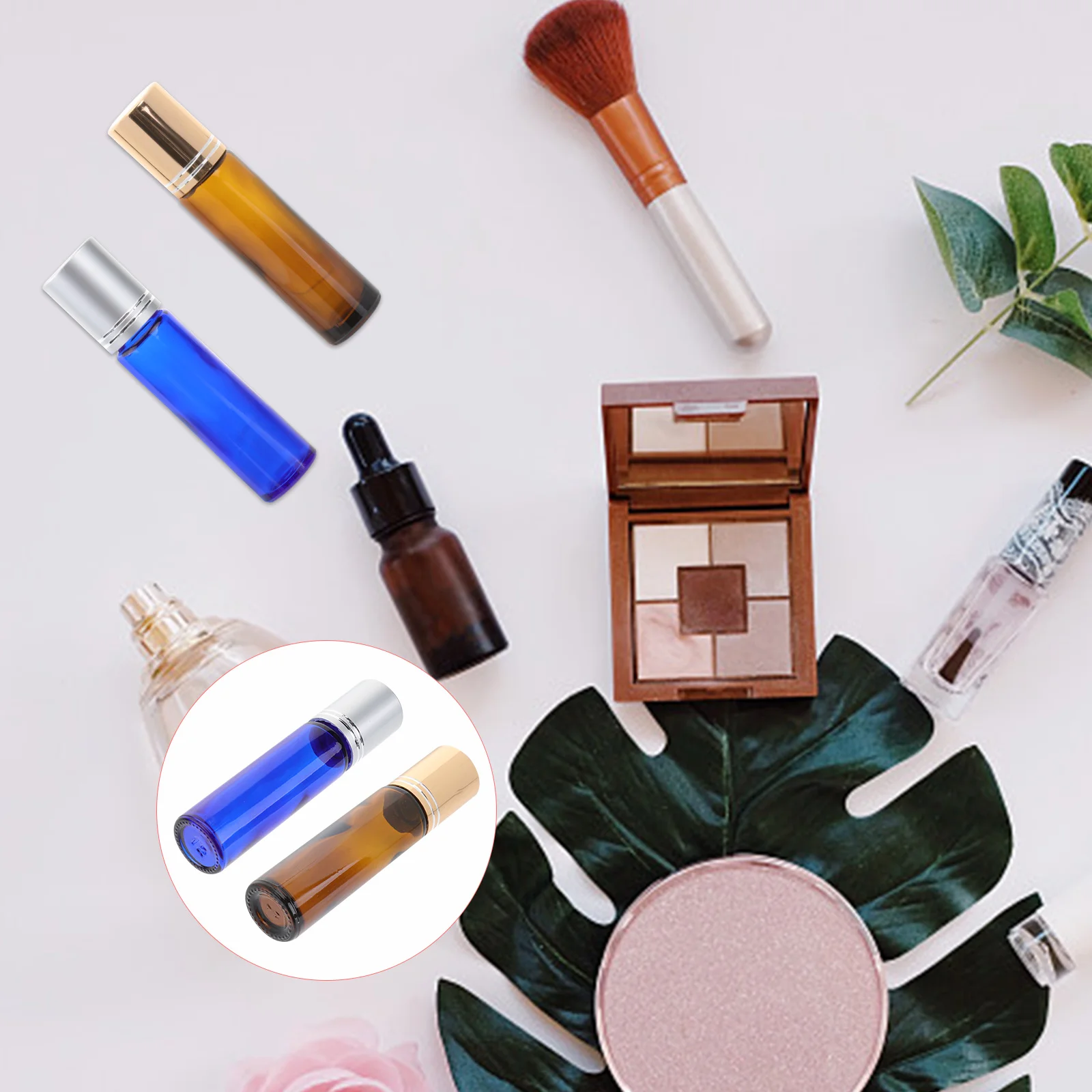 8개 롤온 유리병 10ml 리필 가능한 에센셜 오일 용기 스테인리스 스틸 롤러 아로마테라피 향수 오일병 누출 방지