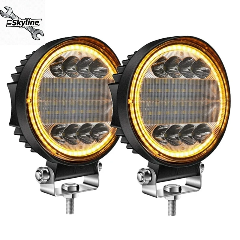 

2X 4-дюймовый светодиодный рабочий фонарь, комбинированный точечный прожектор для бездорожья, янтарный противотуманный фонарь