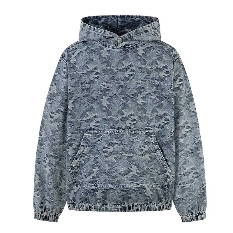 

Винтажные модные джинсовые толстовки в стиле хип-хоп Harakuju, уличная одежда, синие пуловеры с капюшоном для мужчин