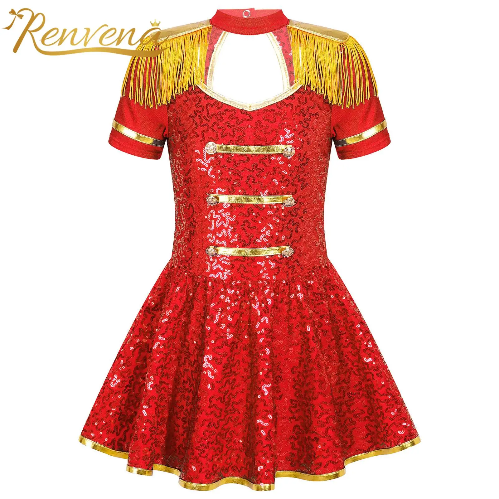 

Kids Girls Circus Ringmaster Costumes Cosplay Dress Honor Guard Sequins Tassel Epaulets Performance Clothes Halloween Dress Up