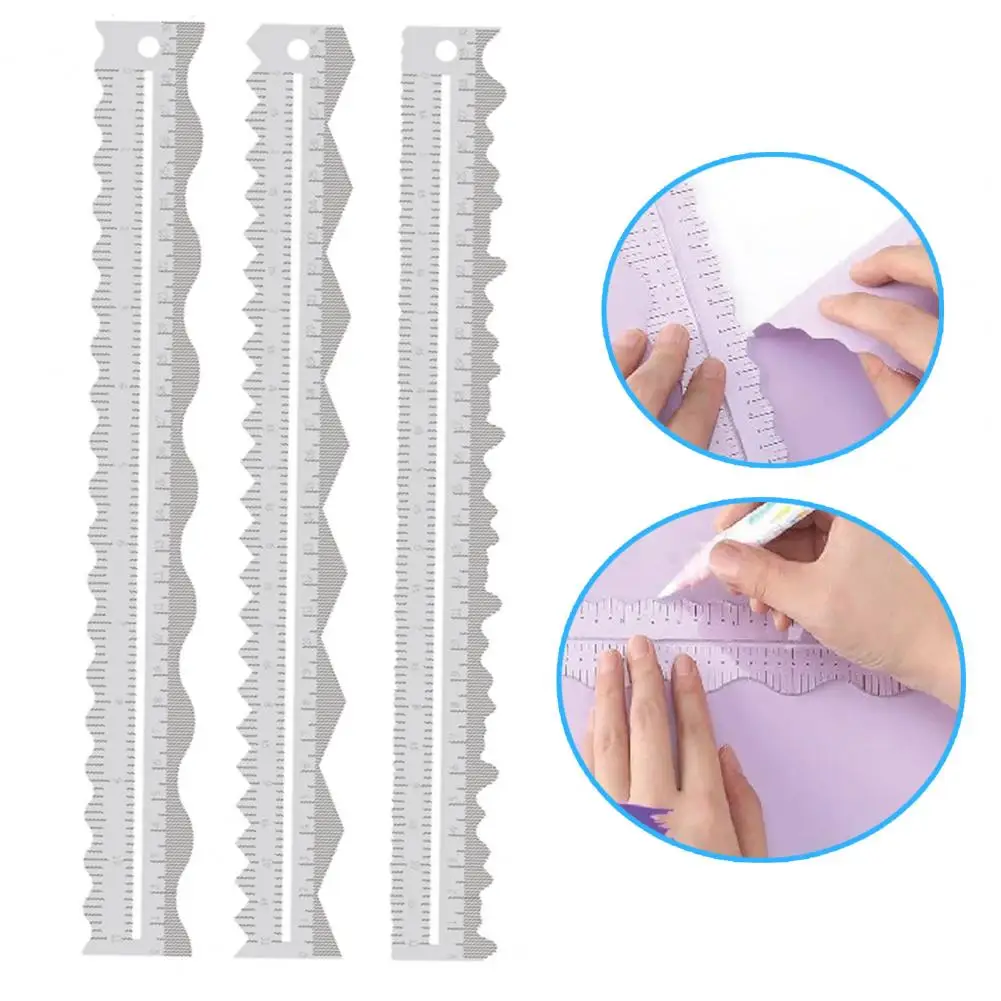 3Pcs 11.81" Acrylic Paper Tearing Ruler Wavy Edge Ruler Measuring Tool DIY Paper Tearing Accessory Scrapbooking Card Making
