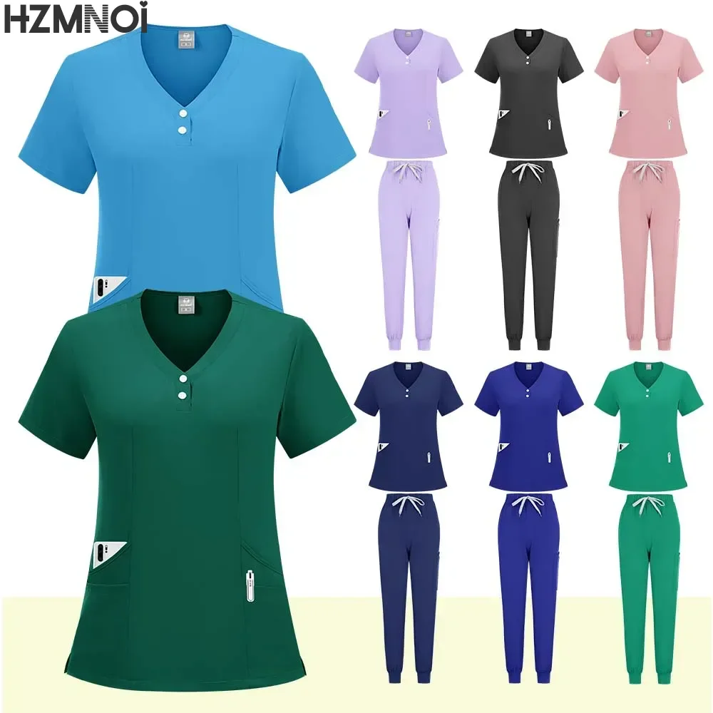 

Medical Doctor Nurse Surgical Uniforms Woman Scrub Set Beauty Salon Work Wear Clinical Scrubs Top-Pants Spa Nursing Tunic Suit