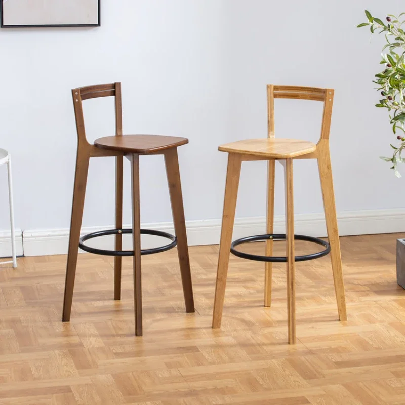 

Minimalist Modern Bar Chairs High Stools Backrests Front Desk Milk Tea Shops Chairs Island Benches Bamboo Home Furniture