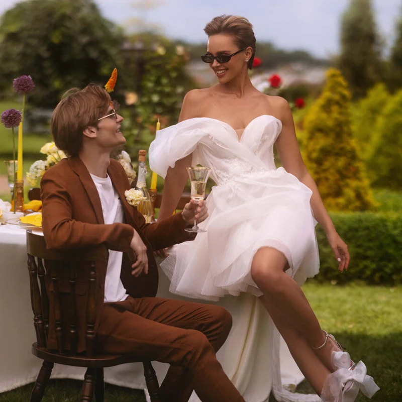 

Eightree Classical Short Wedding Dresses Boho A-Line Sweetheart Backless Bridal Dress Lace Evening Wedding Prom Gowns Customized