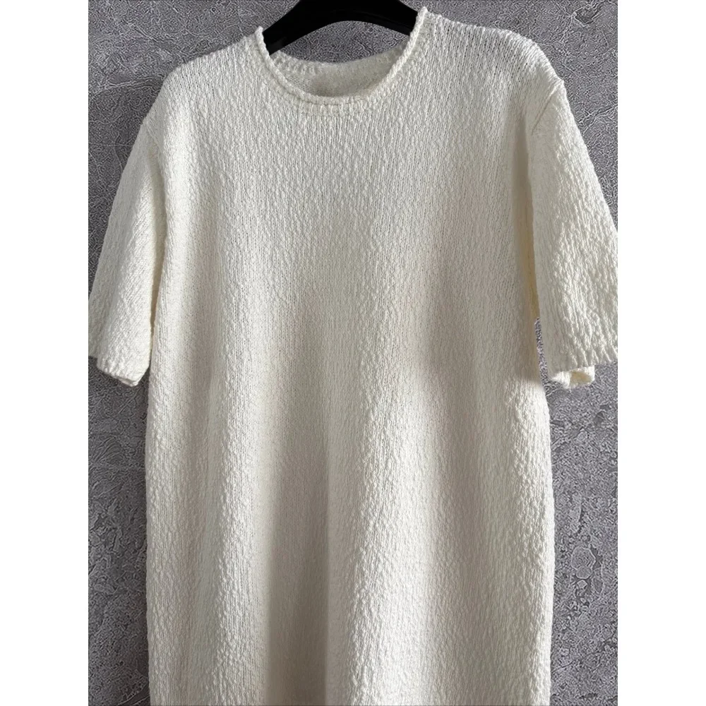 

White Knit Tassels Pants Short Sleeve Knit Blouse Tops 2025