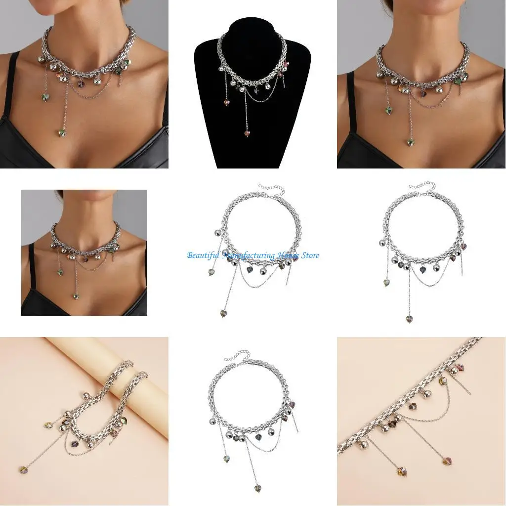 

E56A Unique Heart Shaped Ball Charm Necklace Fashionable Alloy Jewelry Unisex Gift