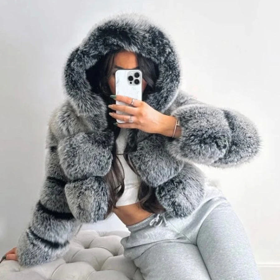 Damskie płaszcze z prawdziwego futra, kurtki z futra lisa z kapturem, luksusowe, wysokiej jakości naturalne kurtki z futra lisa, modne zimowe długie płaszcze.