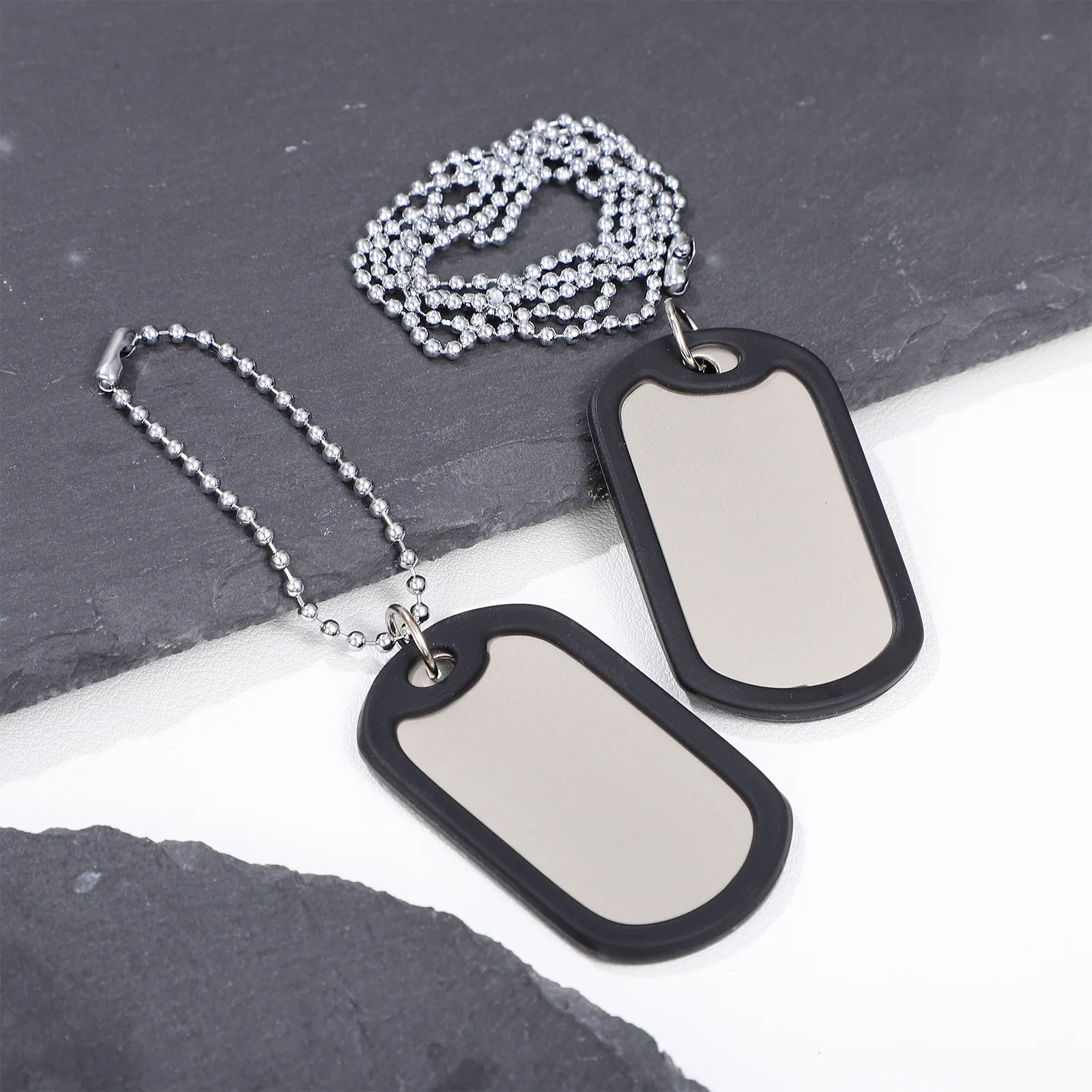 

4Pcs Dog Cat Tags Necklace Double Pendants Alloy Ball Chains Silencers Blank Engraved Pet Id Collar Accessories