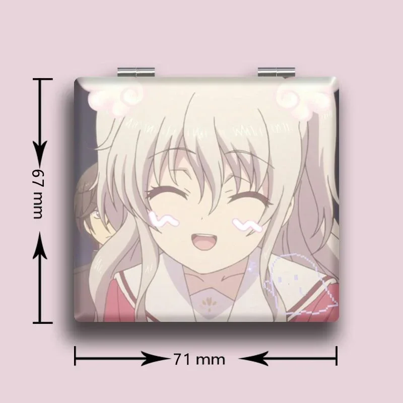 Espejo de maquillaje plegable de doble cara Charlotte de 7x6cm, Mini bolsillo ligero portátil de viaje, cuadrado de aumento de Anime para niñas y niños