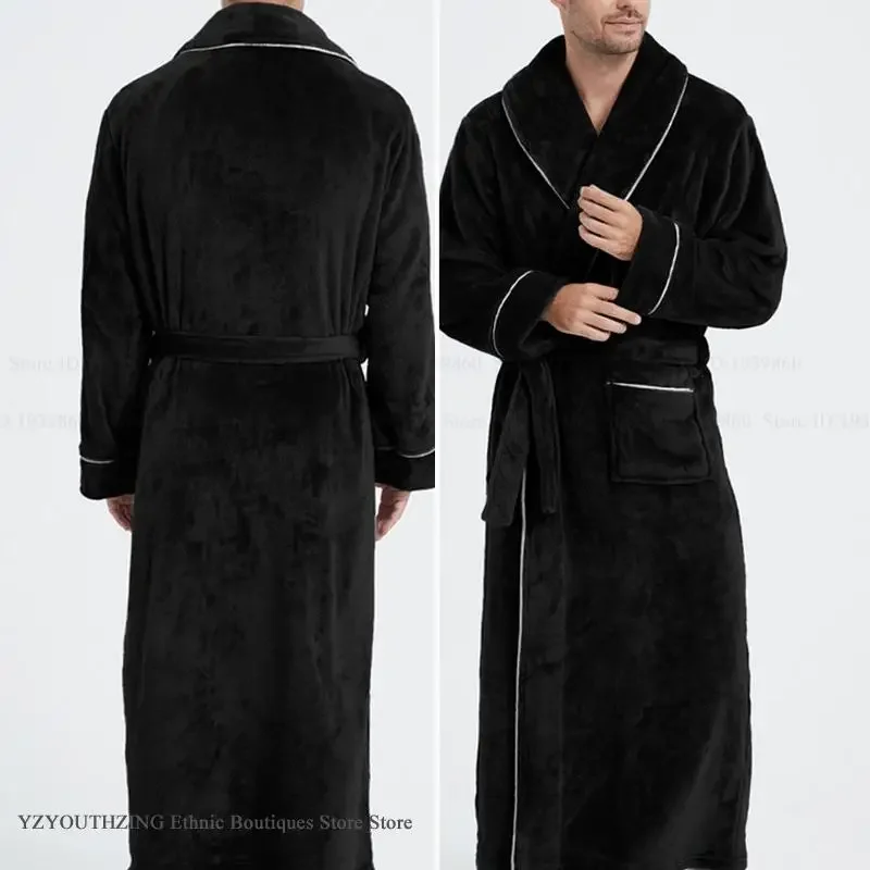 

Autumn Winter New Men's Sleepwear Long Robe Thick Flannel Kimono Gown Bathrobe Home Clothes Warm Coral Fleece Loungewear Pajama