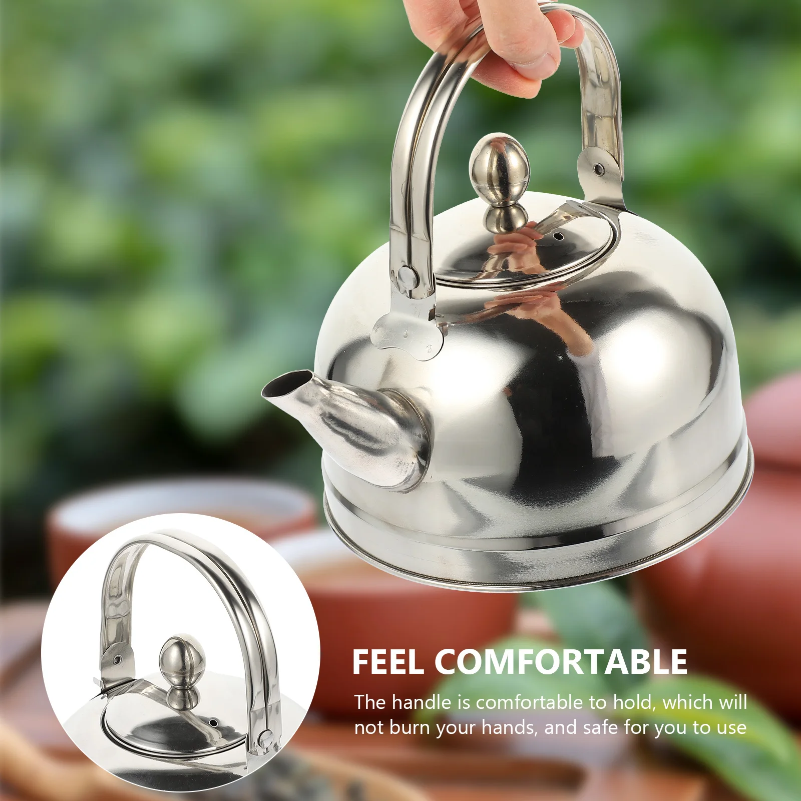 Brushed Stainless Steel Teapot Portable Kettle Stovetop Fellow Silver Whistling - Image 5