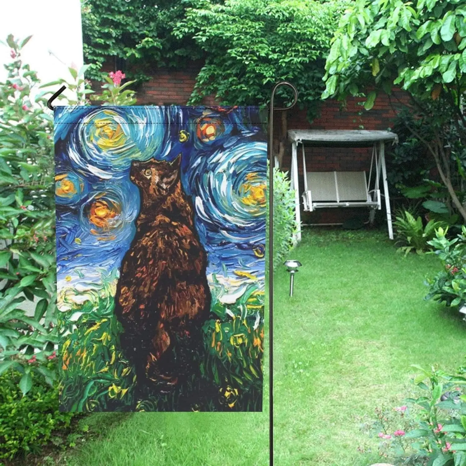 Tortoiseshell Cat Starry Night Yard Flags Double Sided Printing Outdoor Decor Lawn Garden Decoration 12x18