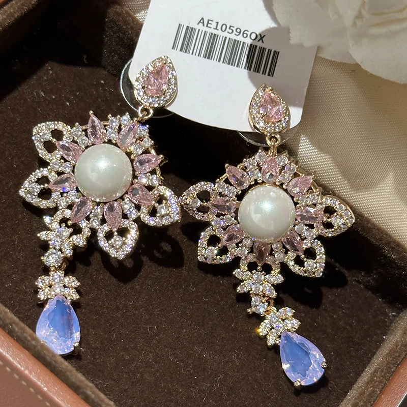 Elegance romantic colorful flowers spring and summer new pink FLORAL long earrings for women