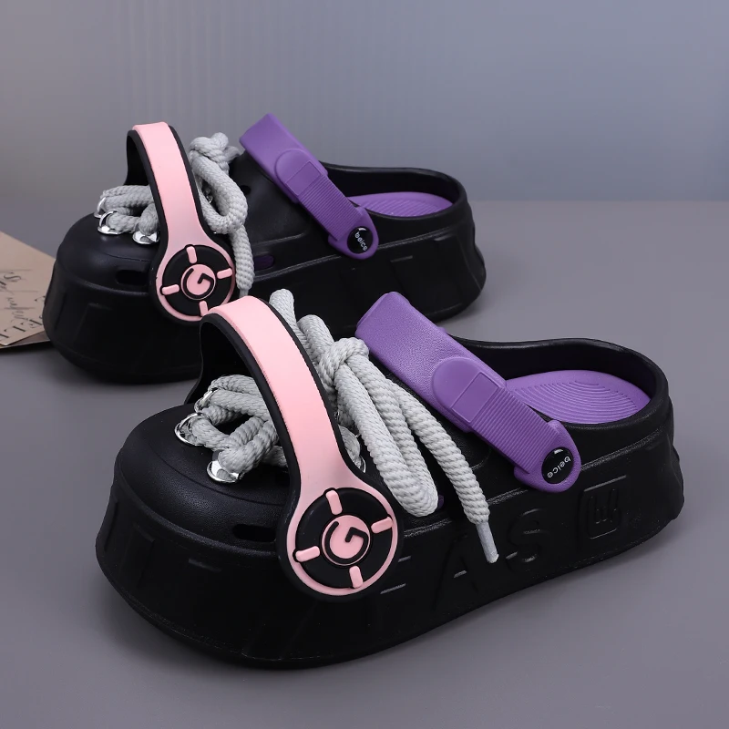 2024 Summer DIY Platform Women\'s Sandals Non-Slip Flat EVA Clogs with Flowers Thick Sole Beach and Garden Shoes for Women