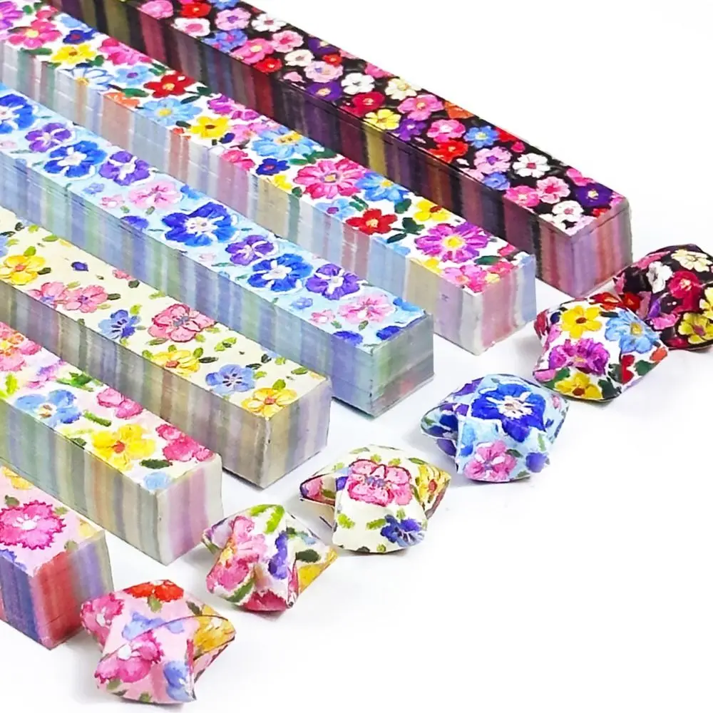 Papel de Origami con Diseño de Pintura al Óleo, Impresión a Doble Cara, Papel Decorativo Floral, Papel de Colores con Tiras de Estrellas, para Manualidades y Scrapbooking