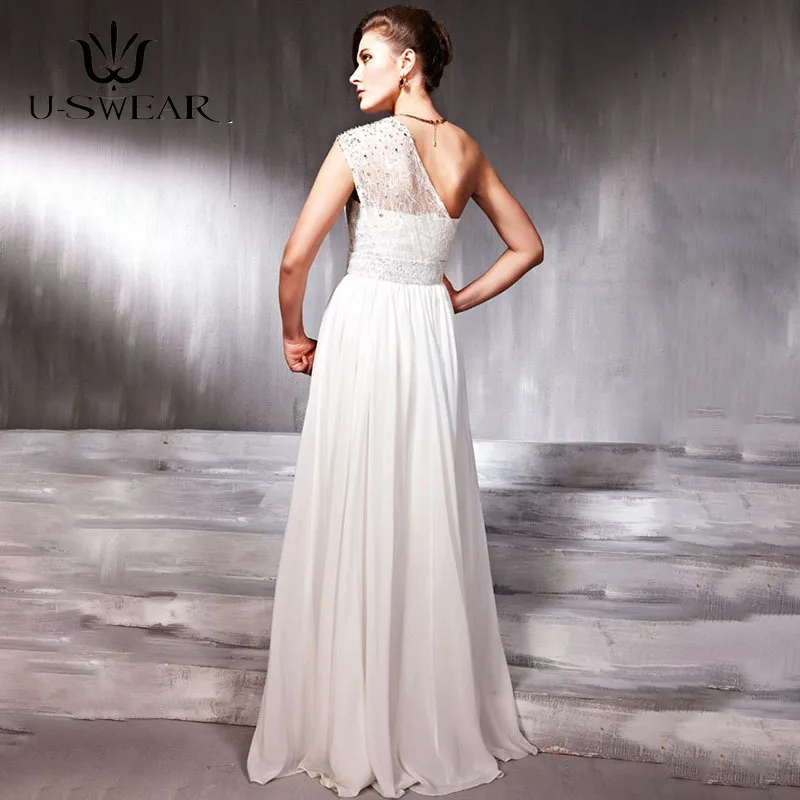 Classic Ivory Evening Dresses One-Shoulder Sleeveless Prom Dresses Lace Beading Women Long Evening Gown Robe De Soiree