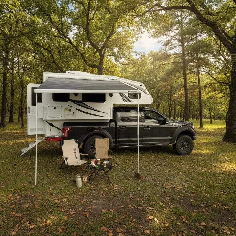 4X4 Slide In Pickup Truck Camper Fiberglass Mini Caravan Foldable Roof Light Off Road Roof Awning For Outdoor Camping Travel