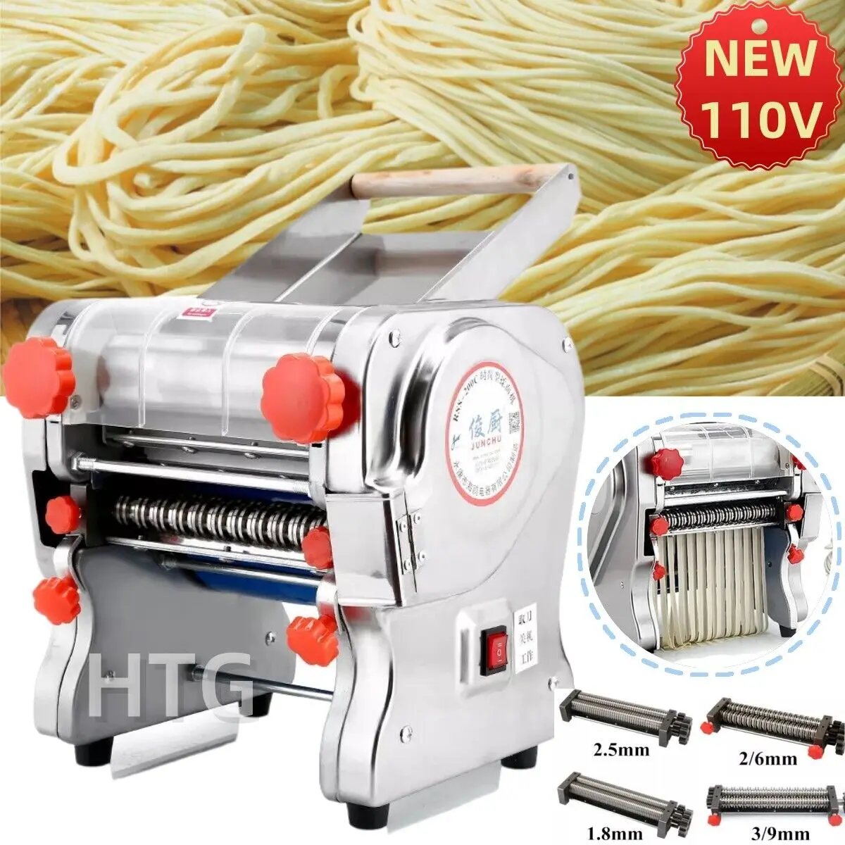 750W Electric Pasta Maker Noodle Machine Dumpling Skin Roller Steel  Full Stainless Steel Dual Knife Noodle Maker For Commercial