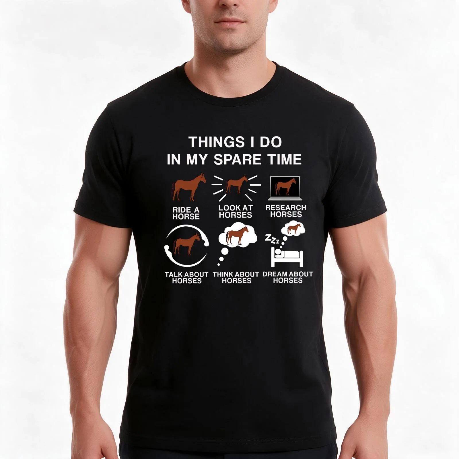 THINGS I DO IN MY SPARE TIME FUNNY HORSE RIDING GIFT FOR WOMENS AND MENS T-Shirt, Summer Casual Cotton Tee, Unisex Men Women