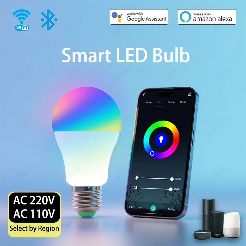 Wifi/BLE Smart Led Light Bulb Alexa Led Lamp E27 RGB 110V 220V Smart Lamps For Google Assistant Smart Home