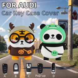 For Audi A1 A3 A6 C5 C6 Q3 Q2 Q7 TT TTS R8 S3 S6 RS3 RS6 A4 Cute Cartoon Tiger Dinosaur Panda Car Key Case Cover Car Accessories