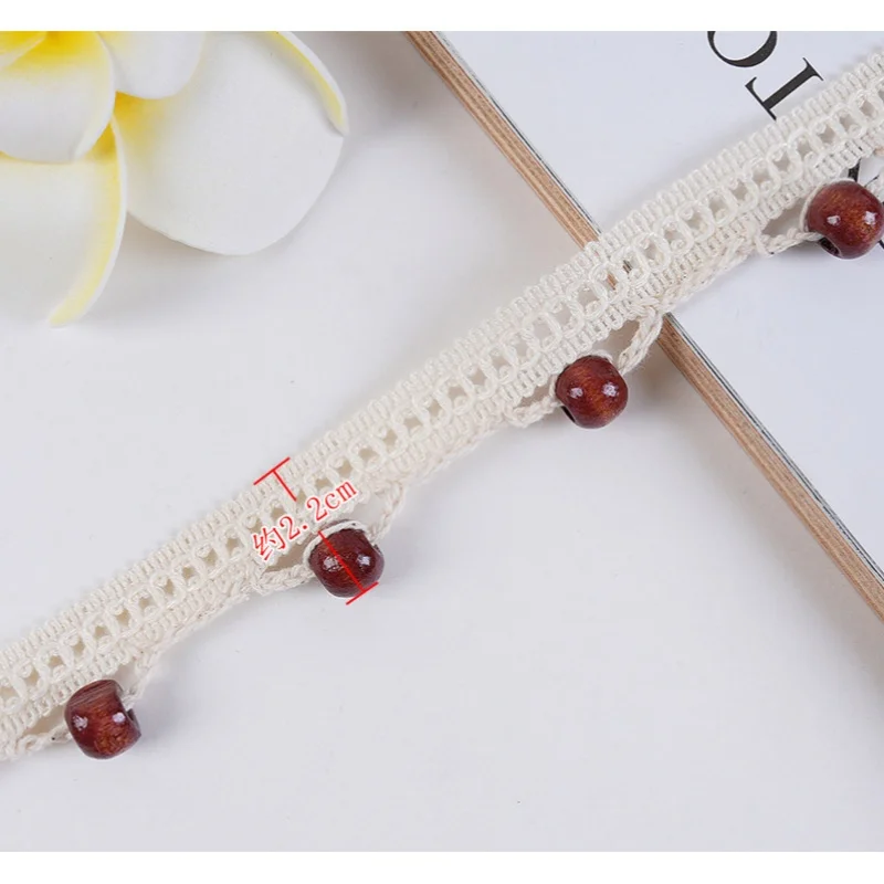 QGVLish 6M/lot Wood Balls Curtain Tassel Fringe Lace Trim DIY Sofa Stage Valance Edge Lace Ribbon Belt Curtain Accessories