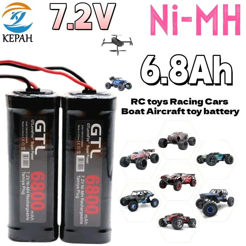 High Capacity 7.2V 6800mAh Ni-MH Battery Pack with Tamiya Plug for RC Car Truck Tank Drone Helicopter and Airplane Models
