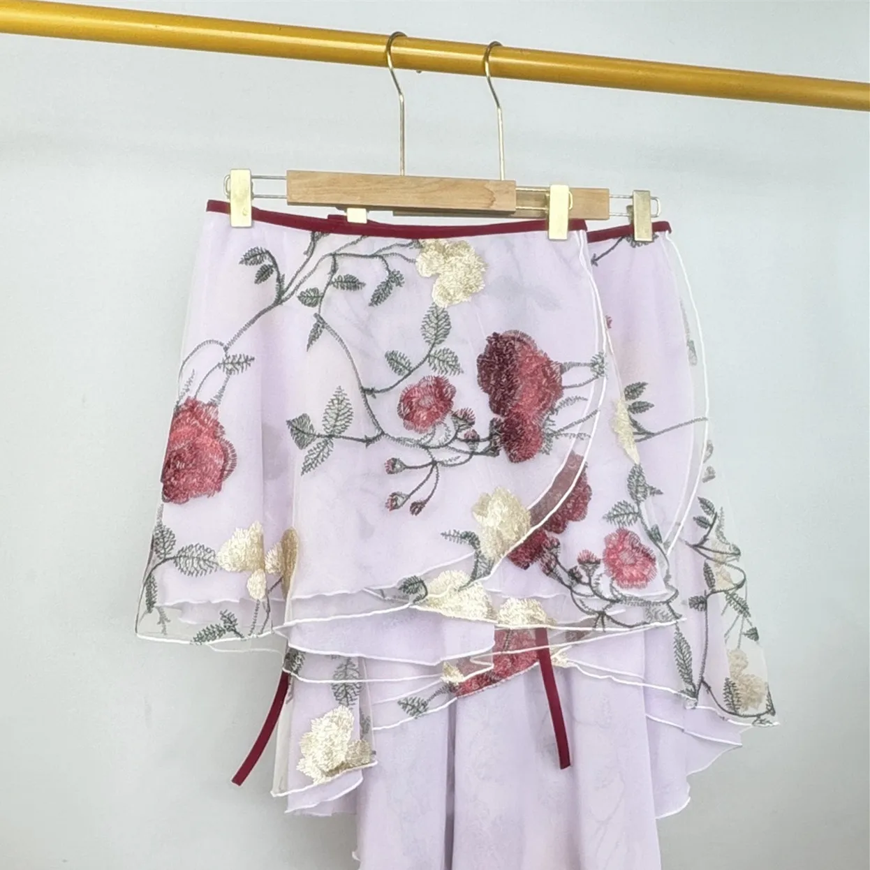 Ballet Purple Rose Embroidered Mesh Dance Skirt Gymnastics Practice Skirt Adult Women's Clothing Lyrical Skirt