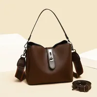 Large Capacity Bucket Handbag Multi-Layered Shoulder Crossbody Mom Bag Tote Vintage Soft Polyester Lining Zipper Closure