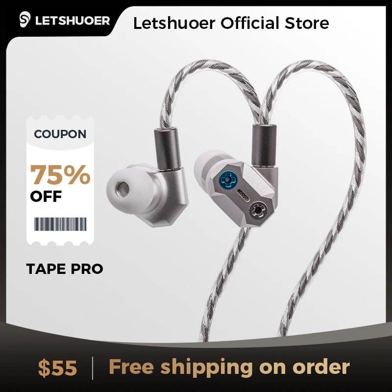 

LETSHUOER Tape Pro | Магнитостатические динамические гибридные наушники IEM с винтами для настройки басов и двухконтактными посеребренными медными кабелями