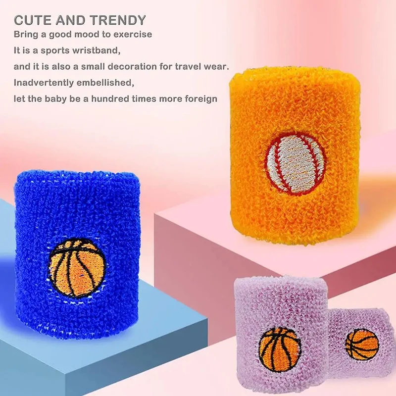 6PCS Colorful Sport Wristband For Children Sweatband Wrist Protector Running Soccer Rugby Basketball Brace Terry Sweat Band