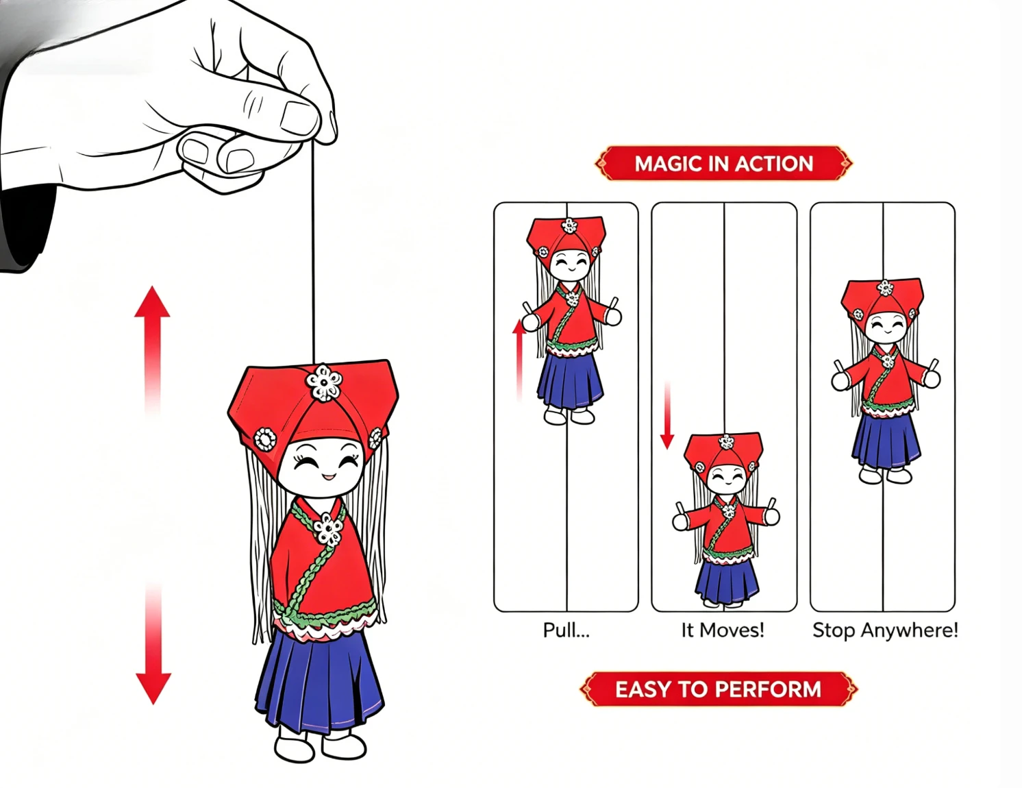 

Stage Magic Tricks Mystic Climbing Doll (Chinese Folk Magic) Illusions Traditional Magic Props Magician Professional Comedy Toys