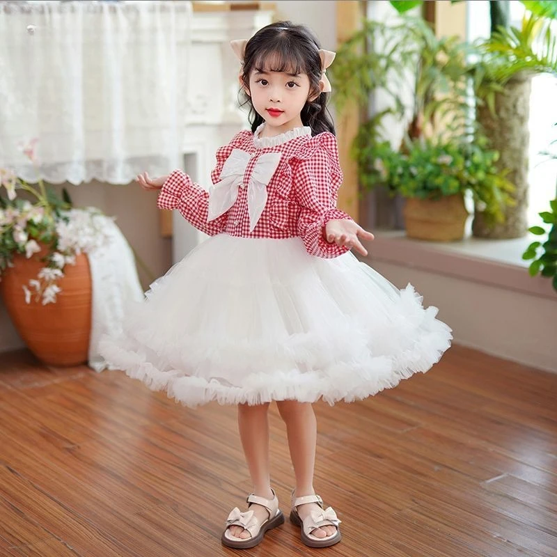 Girls' Dress Spring/Summer 2026 New Style Children's Elegant Princess Dress Little Girls' Mesh Puff Skirt 2