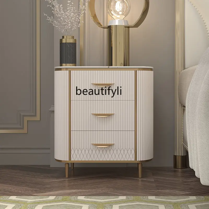 Light Luxury Bedside Table round Marble American Bedside Cabinet Bedroom Storage Cabinet